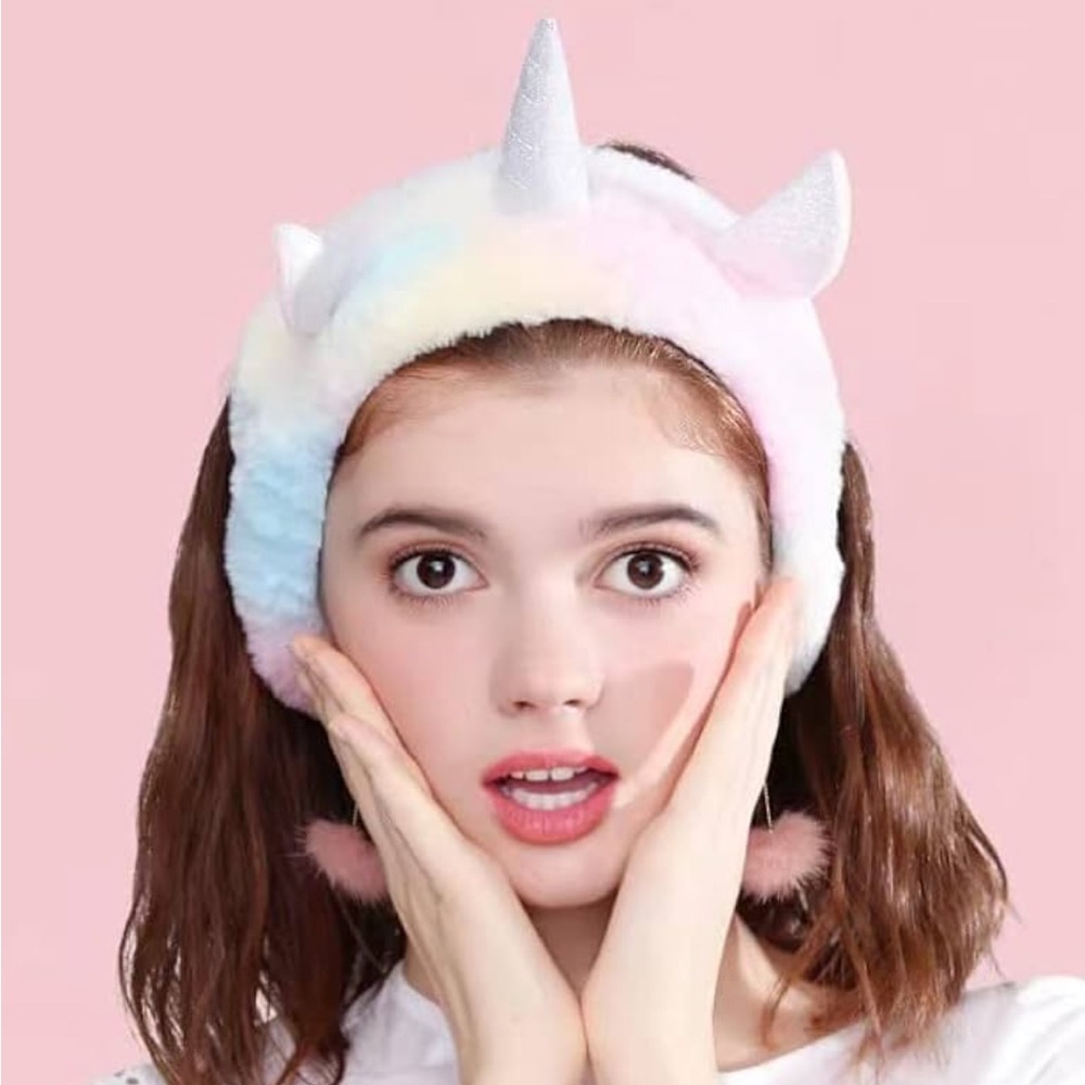 Animal Ear Pink Unicorn Fuzzy Hairband Makeup Skincare Spa Headband NWOT